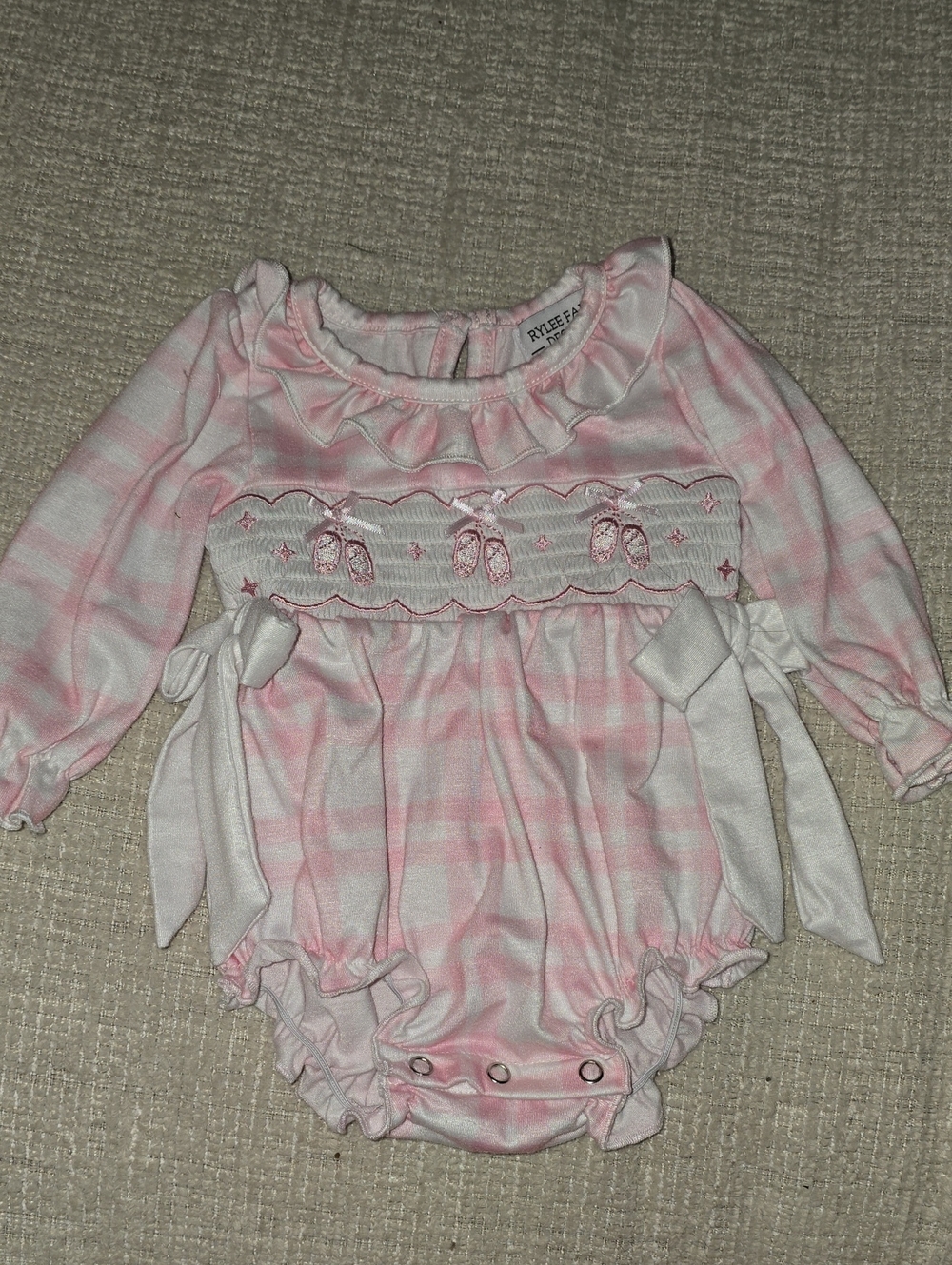 Rylee Faith Pink and White Gingham Ballet Slipper Smocked One-Piece